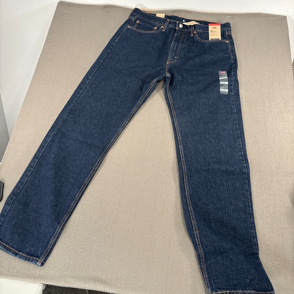 Levi's 505 Regular Fit Jeans Mens Size 36x34 Dark Wash Indigo Straight Leg 00505